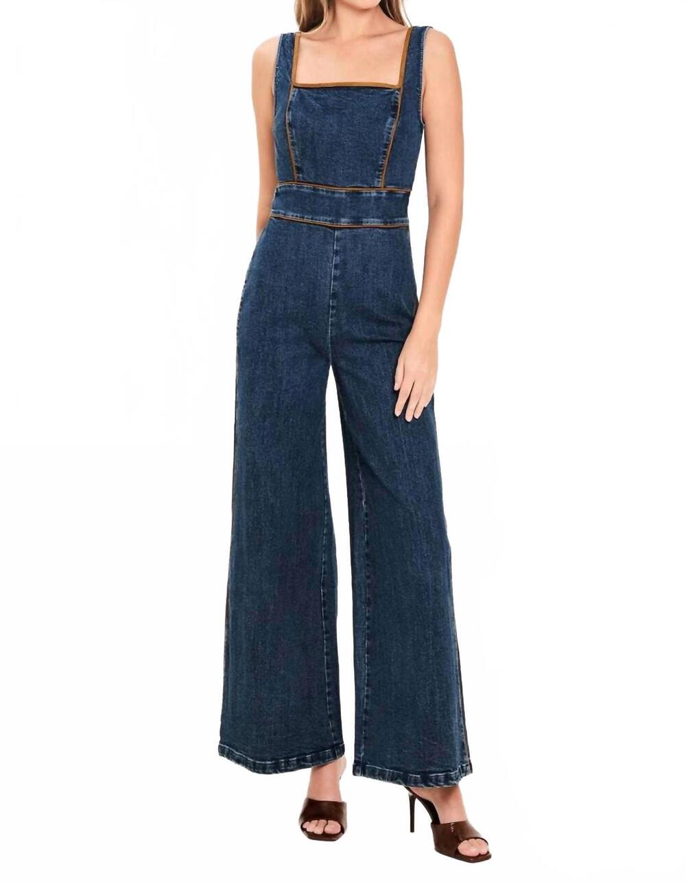NEW FLYING TOMATO canyon belle jumpsuit in medium indigo